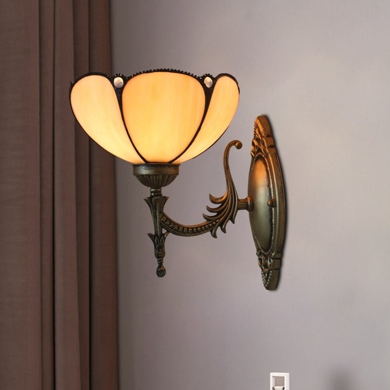 Sikunuo | Flower/Bowl Wall-Mounted Light Tiffany Beige/Yellow Glass 1-Bulb Bronze Finish Wall Switch Light