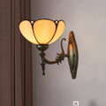 Sikunuo | Flower/Bowl Wall-Mounted Light Tiffany Beige/Yellow Glass 1-Bulb Bronze Finish Wall Switch Light