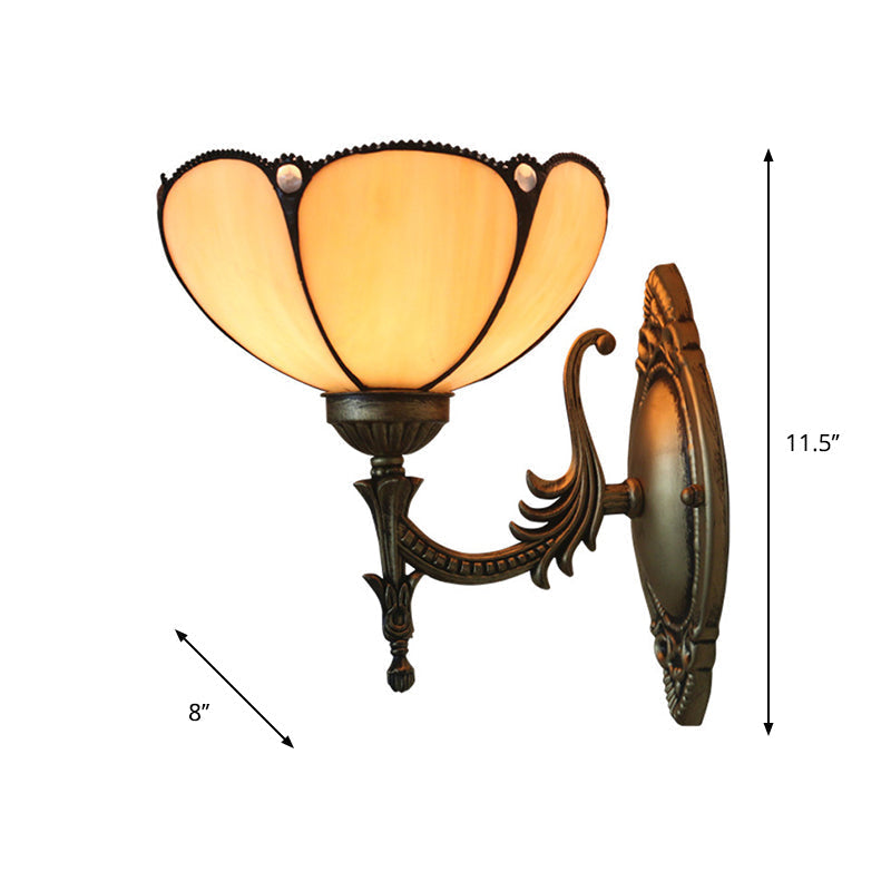 Sikunuo | Flower/Bowl Wall-Mounted Light Tiffany Beige/Yellow Glass 1-Bulb Bronze Finish Wall Switch Light