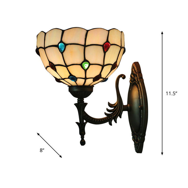 Sikunuo | Flower/Bowl Wall-Mounted Light Tiffany Beige/Yellow Glass 1-Bulb Bronze Finish Wall Switch Light