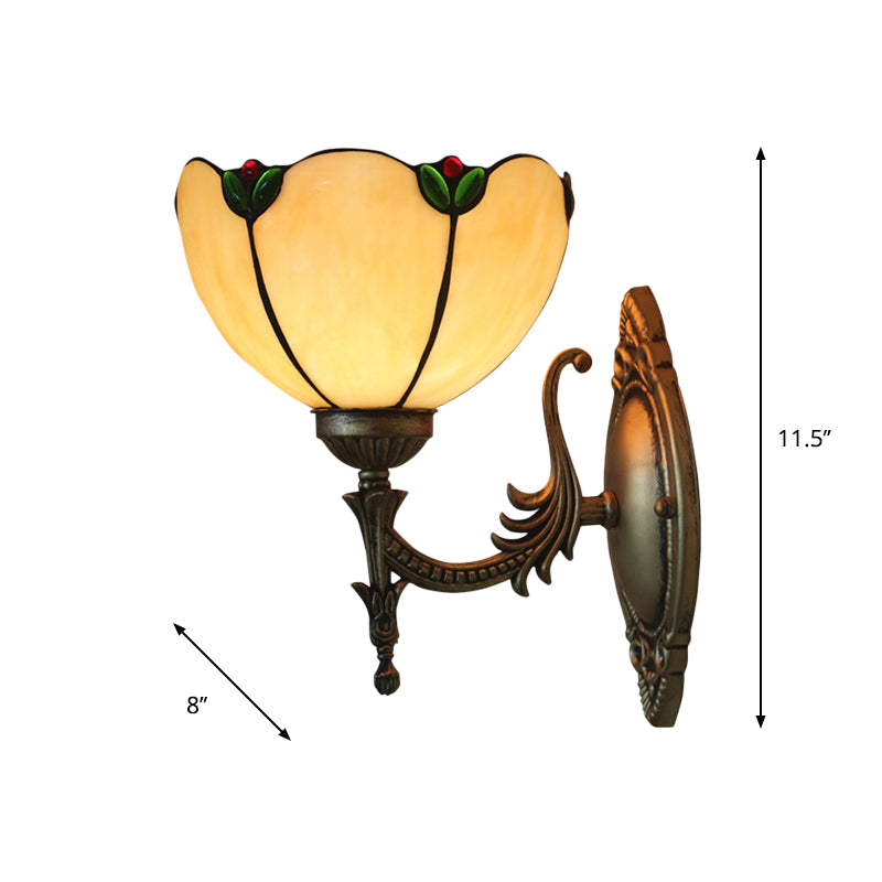Sikunuo | Beige Glass Bud Wall Lamp Vintage 1 Head Brass Finish Wall Light Fixture for Bedroom