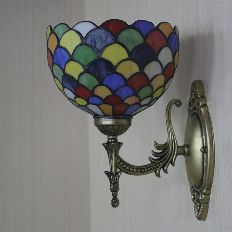 Sikunuo | Spots/Semicircles Wall Lamp Single Bulb Yellow Glass Tiffany Wall Mounted Light Fixture in Bronze