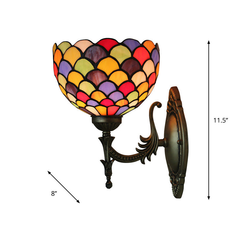 Sikunuo | Spots/Semicircles Wall Lamp Single Bulb Yellow Glass Tiffany Wall Mounted Light Fixture in Bronze