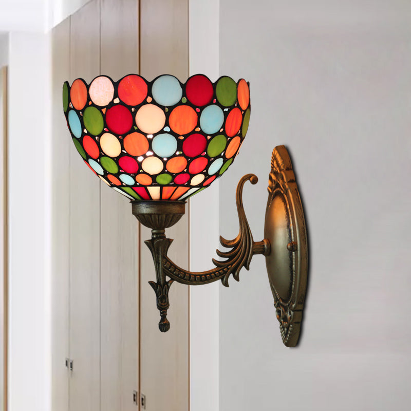 Sikunuo | Spots/Semicircles Wall Lamp Single Bulb Yellow Glass Tiffany Wall Mounted Light Fixture in Bronze