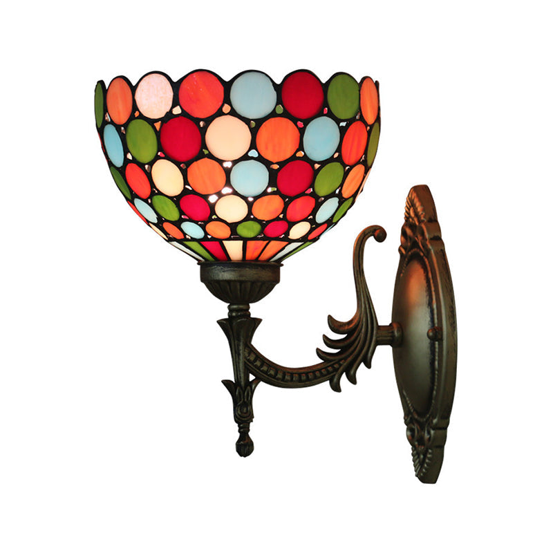 Sikunuo | Spots/Semicircles Wall Lamp Single Bulb Yellow Glass Tiffany Wall Mounted Light Fixture in Bronze