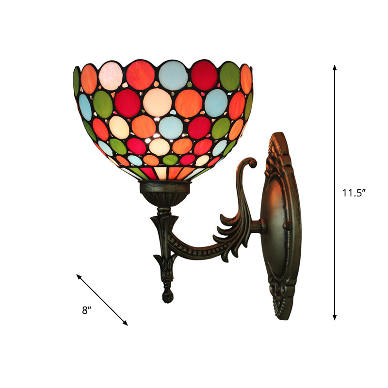 Sikunuo | Spots/Semicircles Wall Lamp Single Bulb Yellow Glass Tiffany Wall Mounted Light Fixture in Bronze
