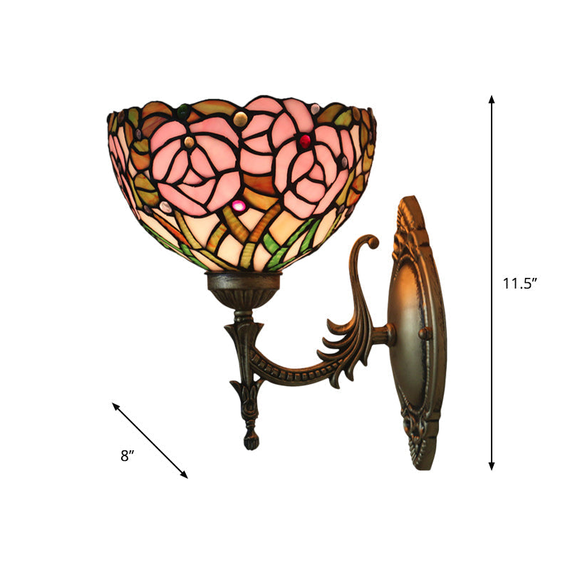 Sikunuo | Pink Wall Mounted Lighting Tiffany 1 Lamp Glazed Glass Wall Lamp with Bronze Engraved Arm