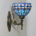 Sikunuo | 1-Light Bedroom Wall Light Mediterranean Bronze Wall Sconce Fixture with Bowl Blue Glass Shade