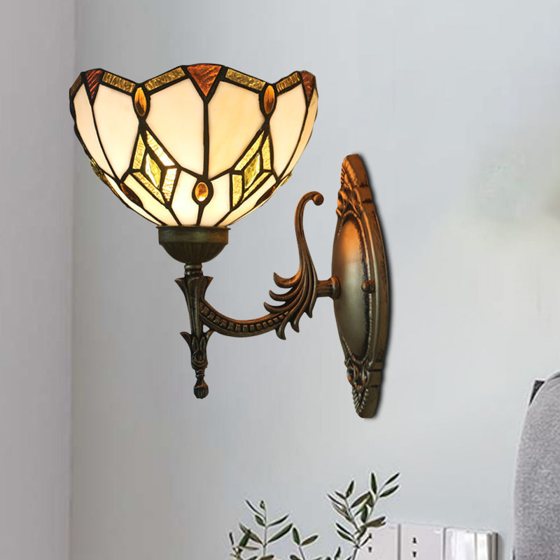 Sikunuo | Baroque Flower-Shaped Wall Lamp 1 Head Beige Glass Wall Mounted Lamp in Bronze for Bedroom