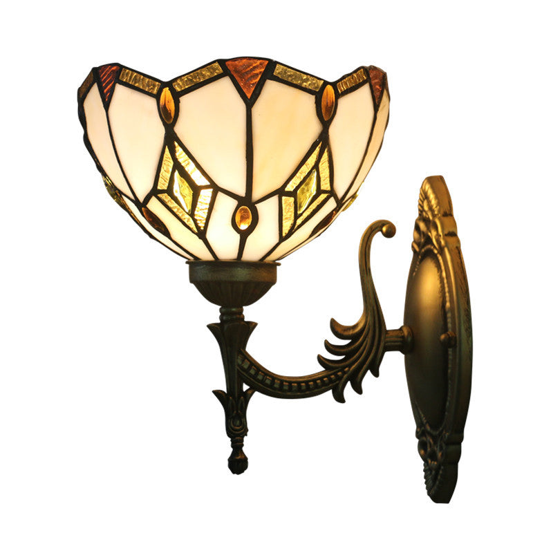 Sikunuo | Baroque Flower-Shaped Wall Lamp 1 Head Beige Glass Wall Mounted Lamp in Bronze for Bedroom