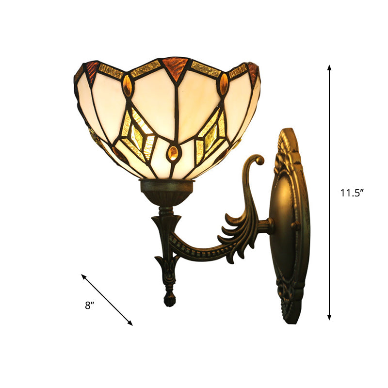 Sikunuo | Baroque Flower-Shaped Wall Lamp 1 Head Beige Glass Wall Mounted Lamp in Bronze for Bedroom