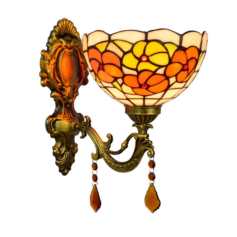 Sikunuo | Leaf Pattern Bowl Stained Glass Wall Lamp Tiffany 1 Head Orange/Purple/Red Wall Mount