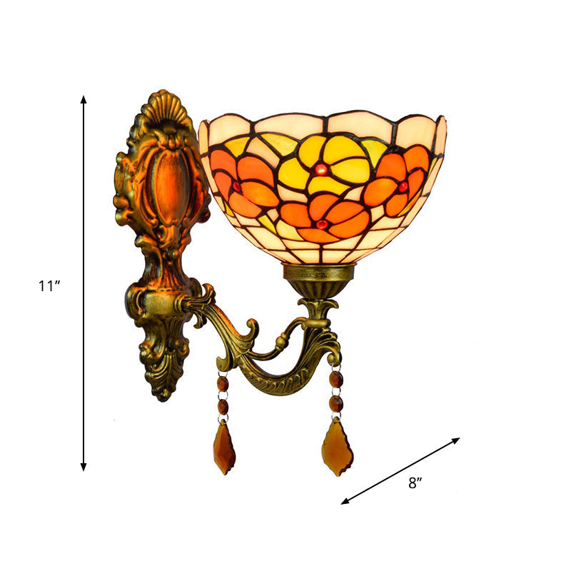Sikunuo | Leaf Pattern Bowl Stained Glass Wall Lamp Tiffany 1 Head Orange/Purple/Red Wall Mount