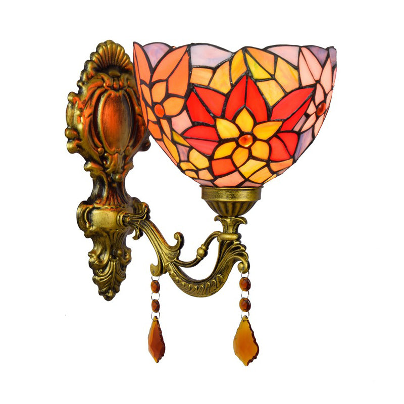 Sikunuo | Leaf Pattern Bowl Stained Glass Wall Lamp Tiffany 1 Head Orange/Purple/Red Wall Mount