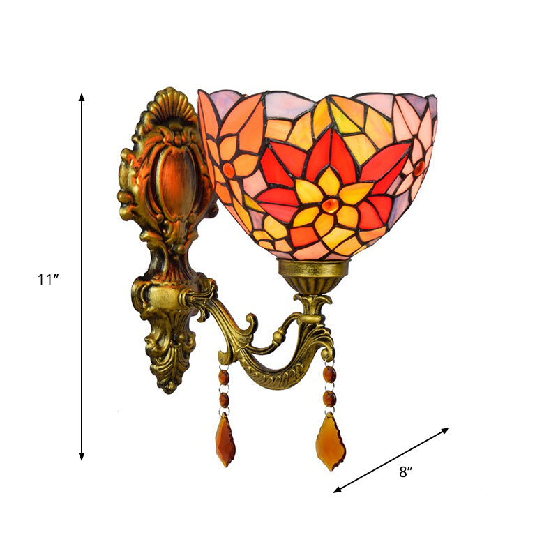 Sikunuo | Leaf Pattern Bowl Stained Glass Wall Lamp Tiffany 1 Head Orange/Purple/Red Wall Mount