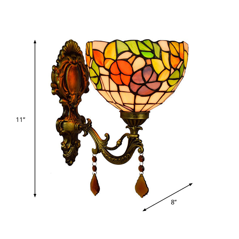 Sikunuo | Leaf Pattern Bowl Stained Glass Wall Lamp Tiffany 1 Head Orange/Purple/Red Wall Mount