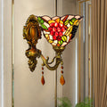 Sikunuo | Single-Bulb Wall Sconces Tiffany Flared Stained Glass Wall Mount Light with Grape Pattern in Brass