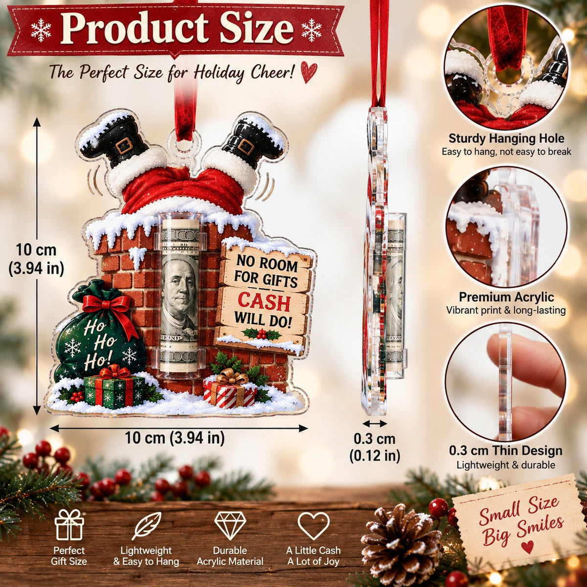 Christmas Cash Holder Ornament – Fun Money Gift Ornament for Tree