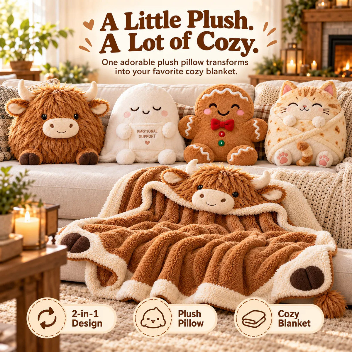 2-in-1 Plush Pillow & Blanket Collection