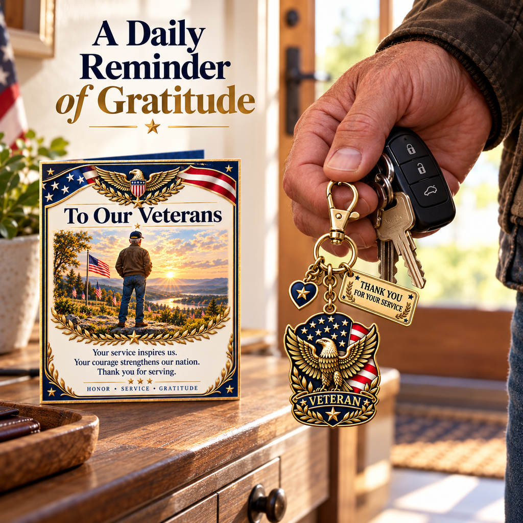 Patriotic Veteran Keychain with Appreciation Card