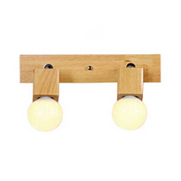 Sikunuo | Wood Linear Wall Light with Exposed Bulb Modern Style 2 Heads Indoor Swiveling Wall Mount Light