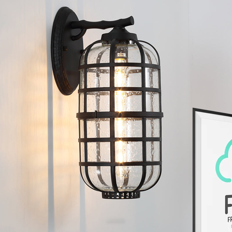Sikunuo | Caged Seeds Glass Wall Mounted Lamp Industrial Single Bulb Outdoor Sculpture Light in Black/Bronze, 5.5"/6"/8" Wide