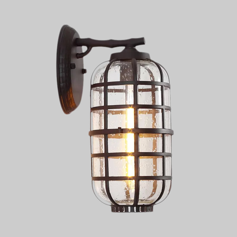 Sikunuo | Caged Seeds Glass Wall Mounted Lamp Industrial Single Bulb Outdoor Sculpture Light in Black/Bronze, 5.5"/6"/8" Wide