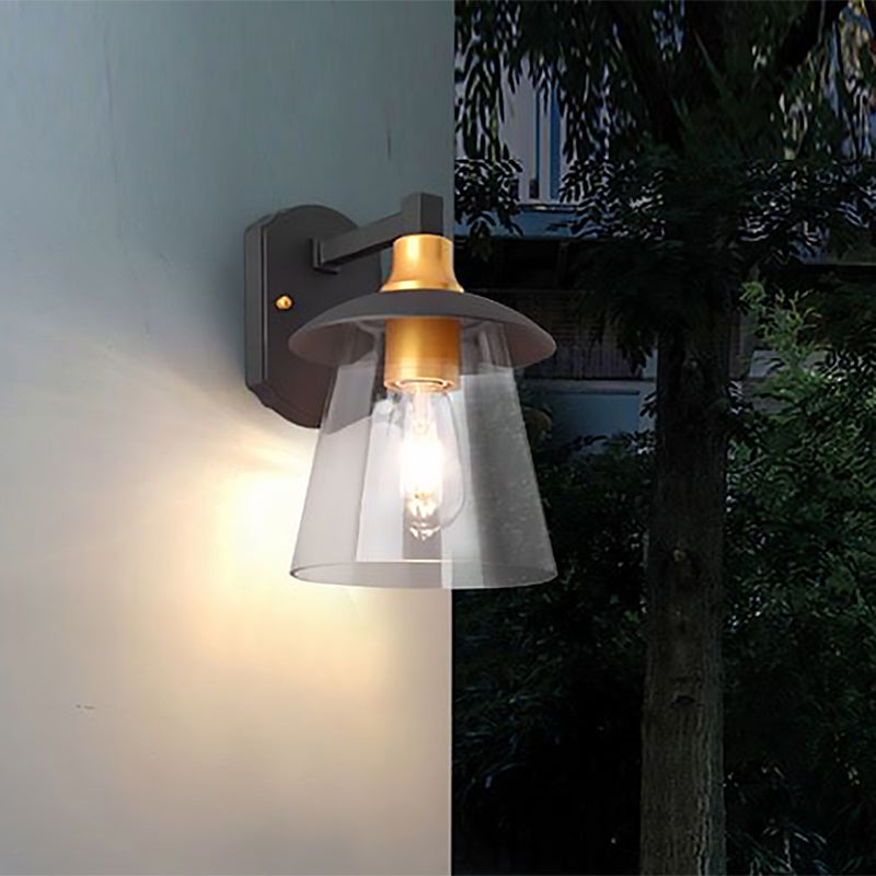 Sikunuo | Clear Glass Black Wall Lamp Lighting Cylinder/Half Circle/Rectangle 1-Light Industrial Light Fixture, 6"/8" Wide