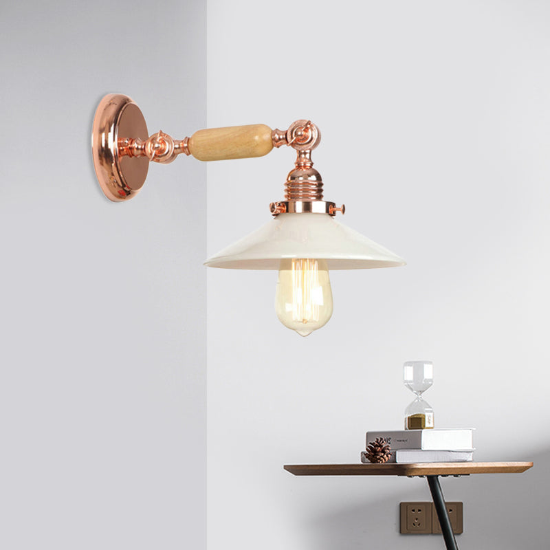 Sikunuo | Rose Gold A Light Wall Lamp Industrial Opal Glass Cone Shade Lighting Fixture