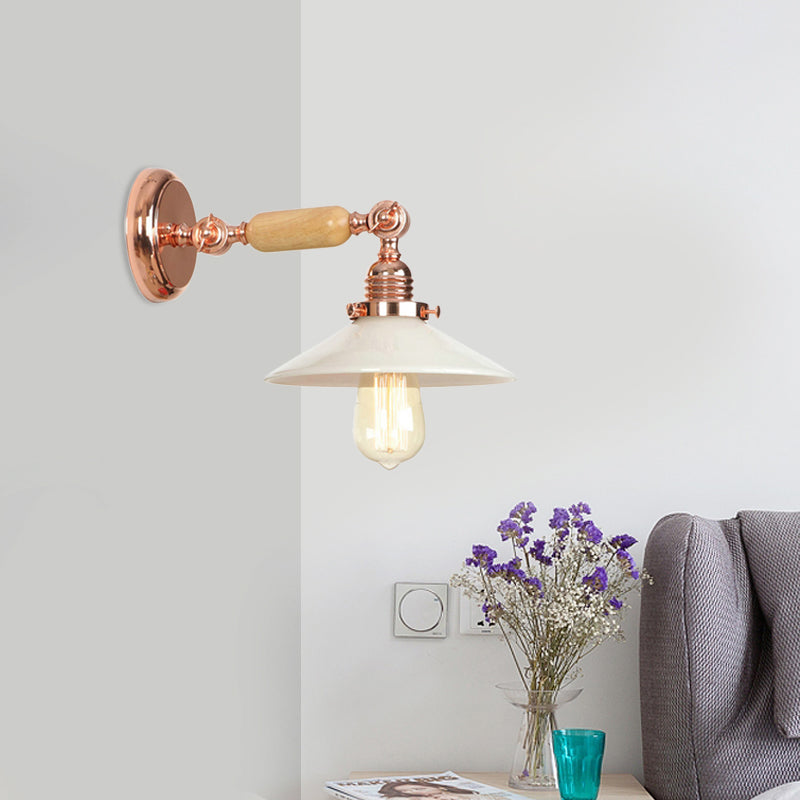 Sikunuo | Rose Gold A Light Wall Lamp Industrial Opal Glass Cone Shade Lighting Fixture