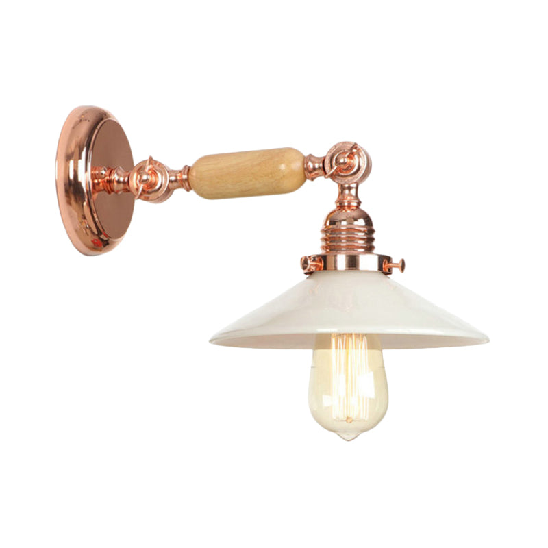 Sikunuo | Rose Gold A Light Wall Lamp Industrial Opal Glass Cone Shade Lighting Fixture