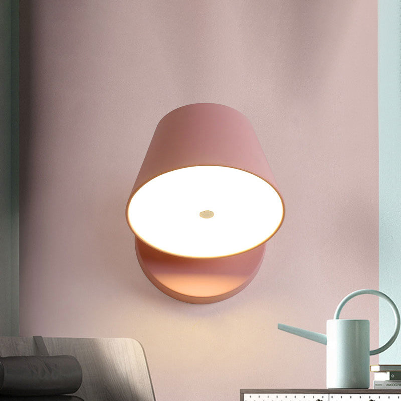 Sikunuo | Pink/Yellow/Black Cone Wall Lamp Macaron 1 Light Metal Wall Light in White/Warm Light