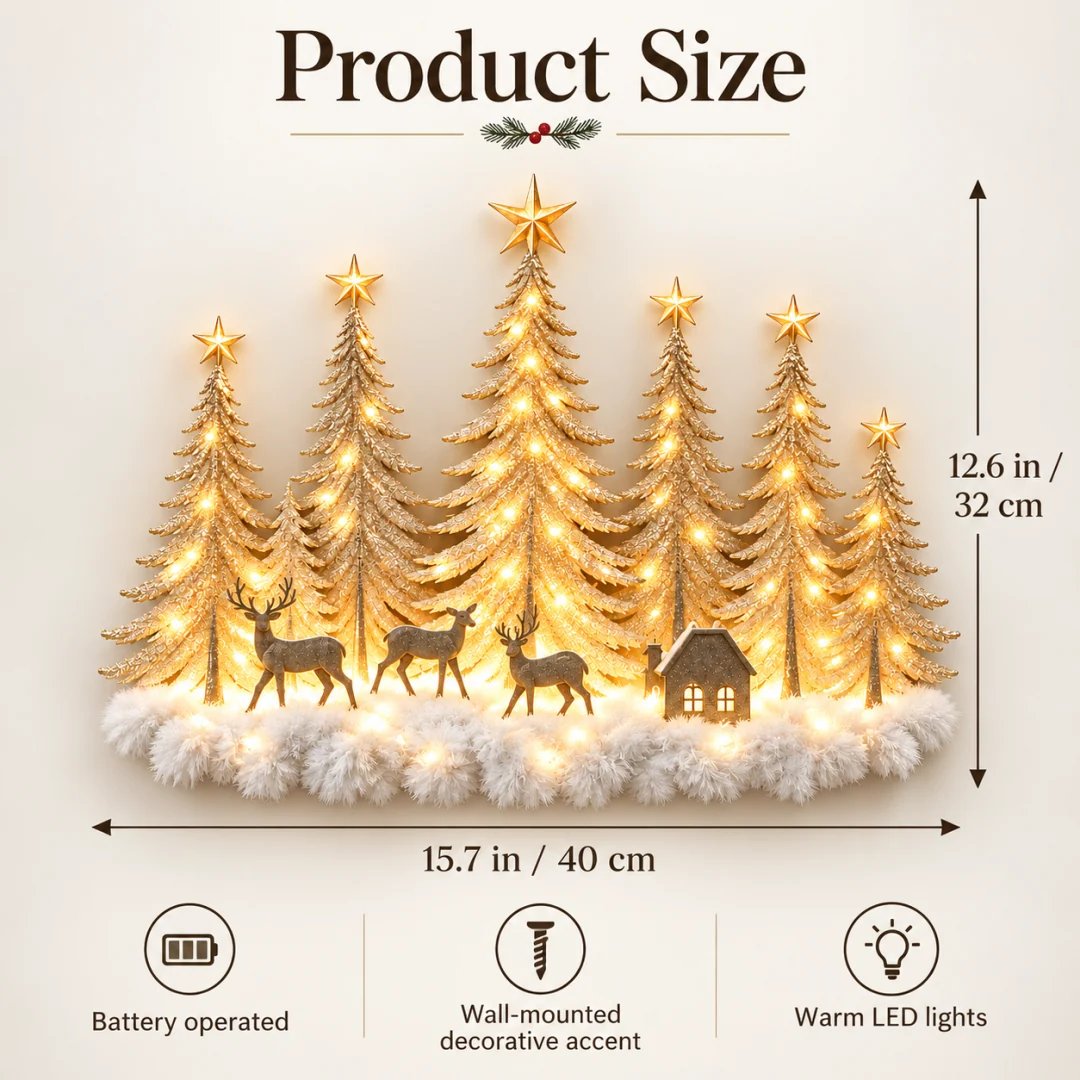 🌲✨ Lighted Woodland Forest Wall Decor – Glowing Winter Cabin Scene