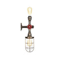 Sikunuo | Metal Antique Bronze Wall Lamp Light Wire Protector 1 Ball Nautical Style Wall Fixture Light with Pipe and Valve