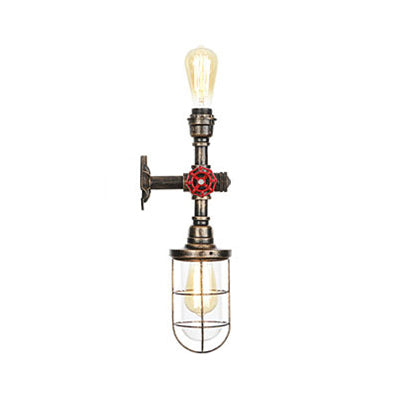 Sikunuo | Metal Antique Bronze Wall Lamp Light Wire Protector 1 Ball Nautical Style Wall Fixture Light with Pipe and Valve