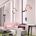 Sikunuo | 1 Headable Light Bulb Wall Lamp Industrial Style Rose Gold Wood and Metal Wall Light with Triple Joint