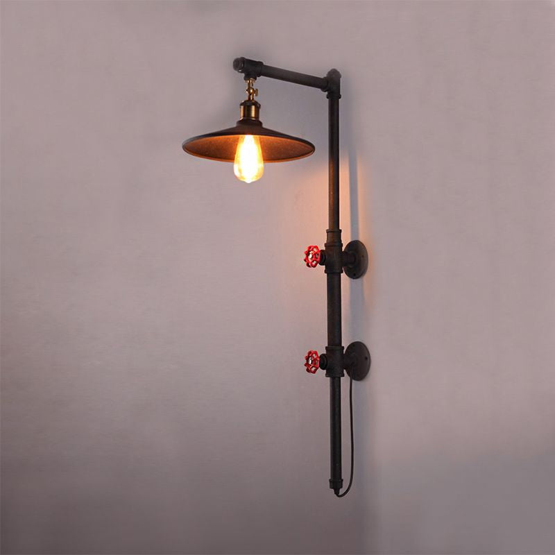 Sikunuo | 1 Light Flat Wall Sconce Lighting with Pipe and Angle Arm Industrial Style Black Metallic Wall Lamp