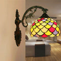 Sikunuo | Fishscale Speckled Art Glass Wall Lamp Tiffany 1 Lamp Brass Wall Lamp Light with Curved Arm