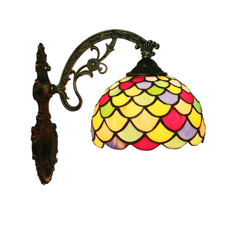 Sikunuo | Fishscale Speckled Art Glass Wall Lamp Tiffany 1 Lamp Brass Wall Lamp Light with Curved Arm