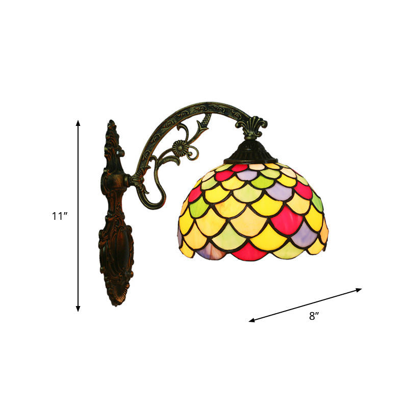 Sikunuo | Fishscale Speckled Art Glass Wall Lamp Tiffany 1 Lamp Brass Wall Lamp Light with Curved Arm