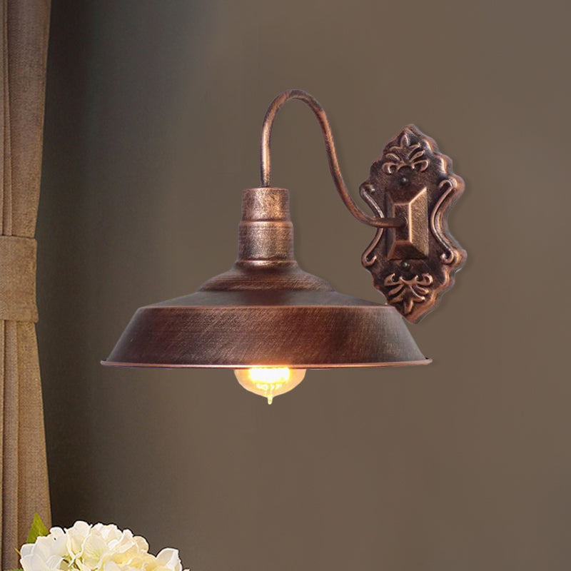 Sikunuo | 1 Light Barn Wall Mount Light Antique Style Copper/Rust Wrought Iron Wall Lamp for Balcony