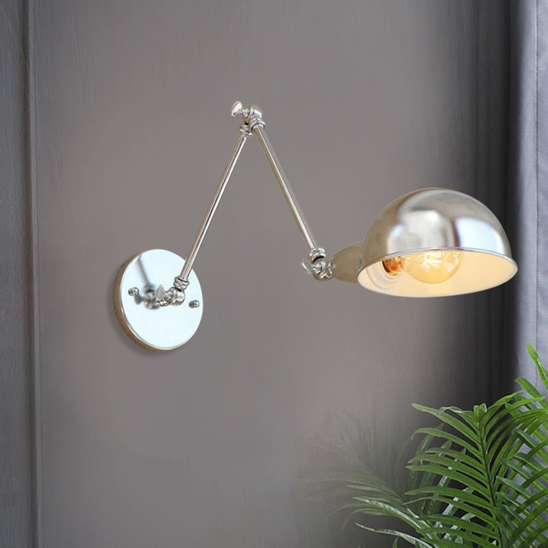 Sikunuo | Curved Metal Wall Light Industrial Style 1 Light Bedroom Wall Lamp with Swivel Arm in Chrome