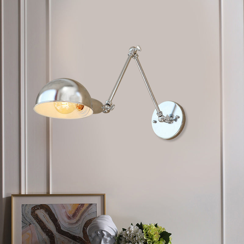 Sikunuo | Curved Metal Wall Light Industrial Style 1 Light Bedroom Wall Lamp with Swivel Arm in Chrome