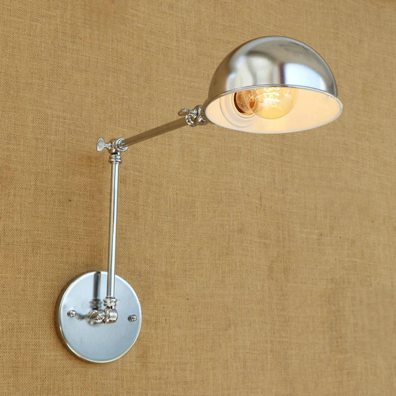 Sikunuo | Curved Metal Wall Light Industrial Style 1 Light Bedroom Wall Lamp with Swivel Arm in Chrome