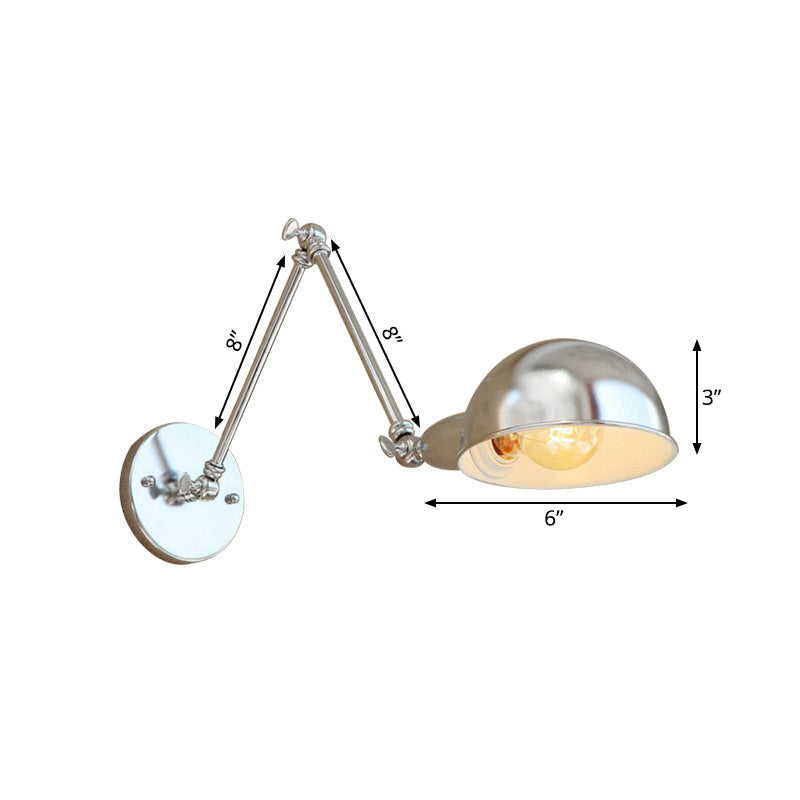 Sikunuo | Curved Metal Wall Light Industrial Style 1 Light Bedroom Wall Lamp with Swivel Arm in Chrome