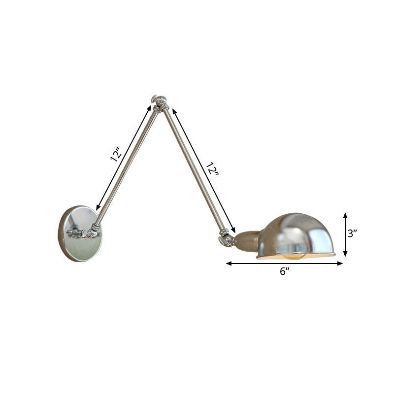 Sikunuo | Curved Metal Wall Light Industrial Style 1 Light Bedroom Wall Lamp with Swivel Arm in Chrome