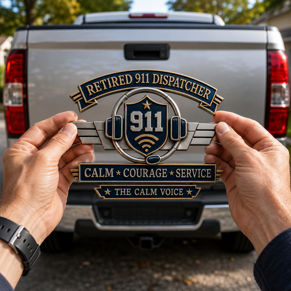 Retired 911 Dispatcher Calm Courage Service Metal Car Emblem