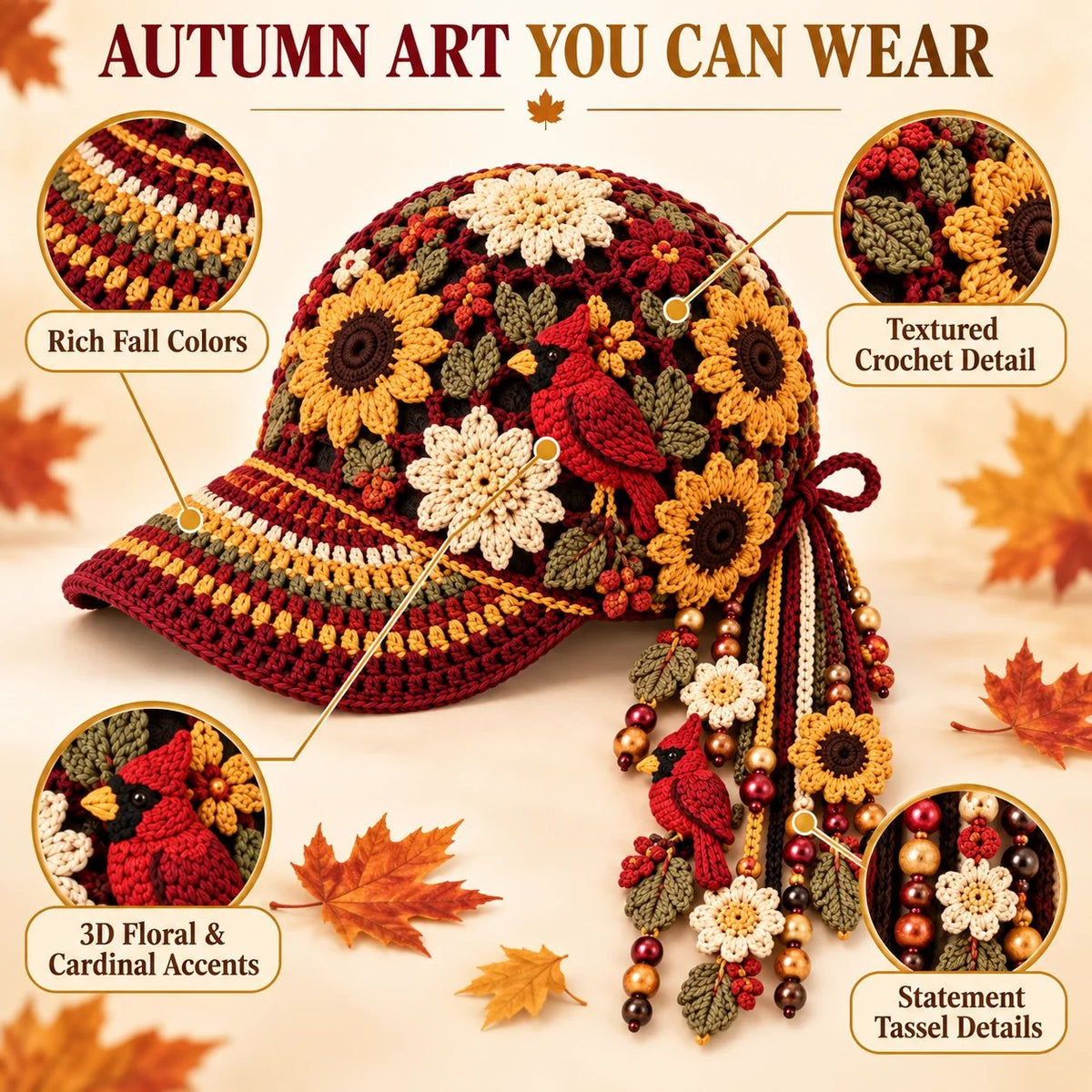 Women’s Handmade Crochet Autumn Baseball Cap