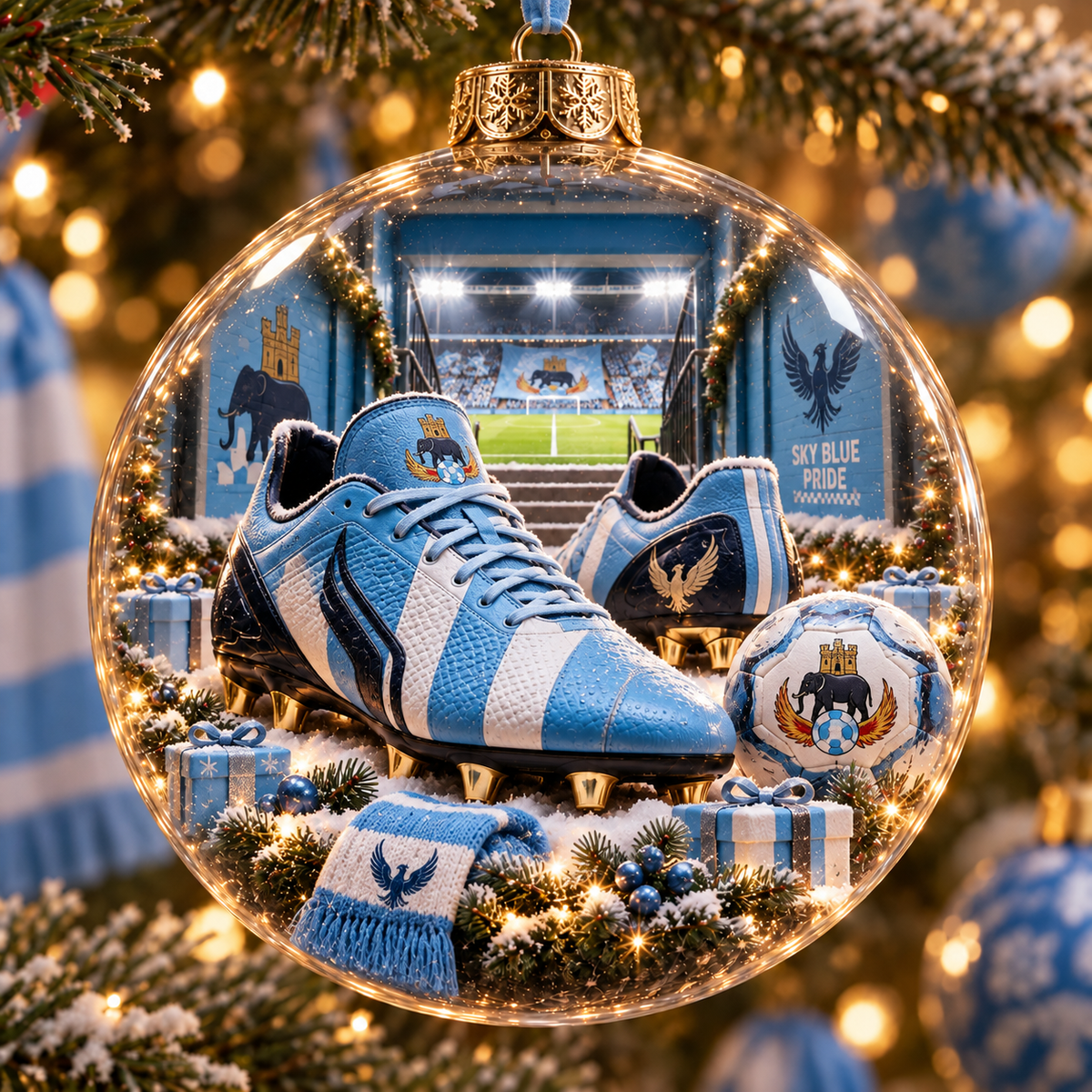 Rise & Fly Light-Up Football Christmas Globe Ornament