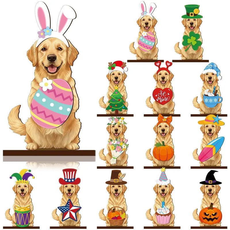 Cute Animal Wooden Sign – Interchangeable Seasonal Desk Decor with Magnetic Accessories